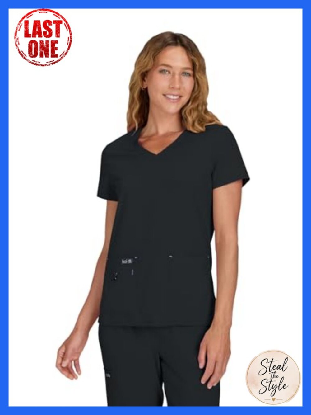 Women's V-Neck Scrub Top 4 Pockets ID Bungee Moisture Wicking Medical